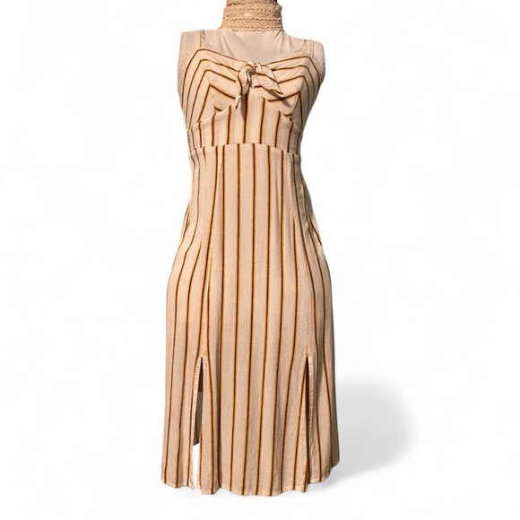 SO Dresses & Skirts - SO White Midi Dress With Yellow And Black Stripes